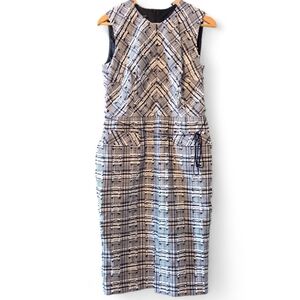 Escada Black White Professional Tweed Knee Length Zippers Pockets Dress EU 38 M